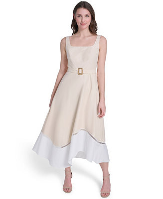 Eliza J Petite Square Neck Fit & Flare Midi Dress - Macy's | Macy's