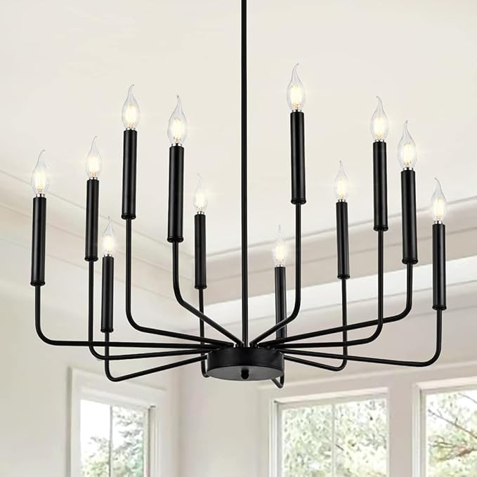 Yasince Modern Black Farmhouse Chandelier Lighting, Industrial Metal 12-Light Candle Chandeliers,... | Amazon (US)
