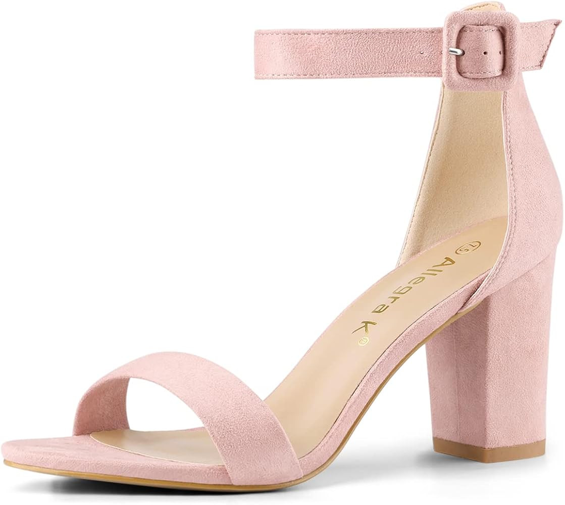 Allegra K Women's High Chunky Heel Buckle Ankle Strap Sandals | Amazon (US)