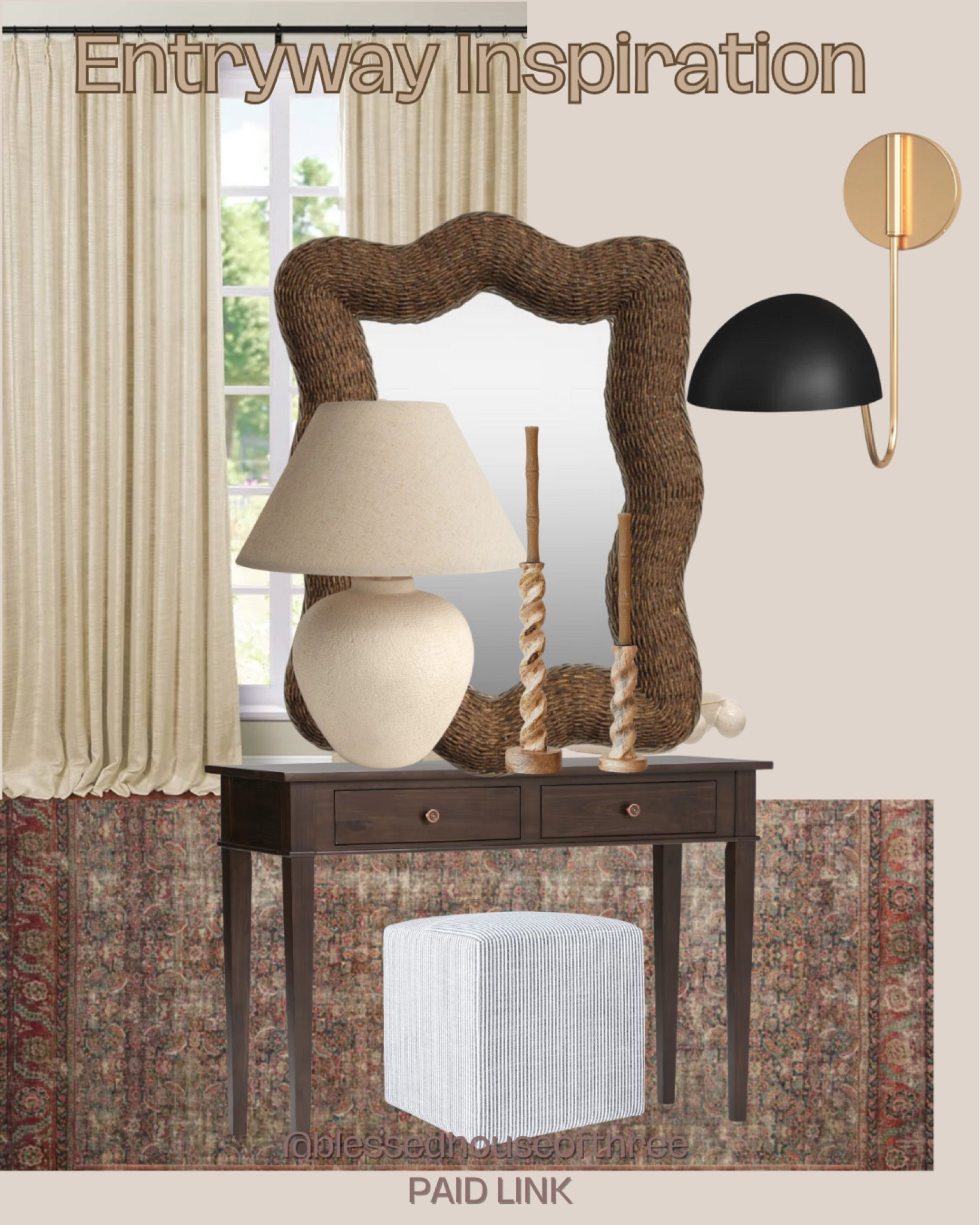 Entryway inspiration 

Entryway table, console, ottoman, runner, wavy mirror, rattan mirror, sconce light, linen curtains, home decor, organic modern, table lamp, 

#LTKStyleTip #LTKHome