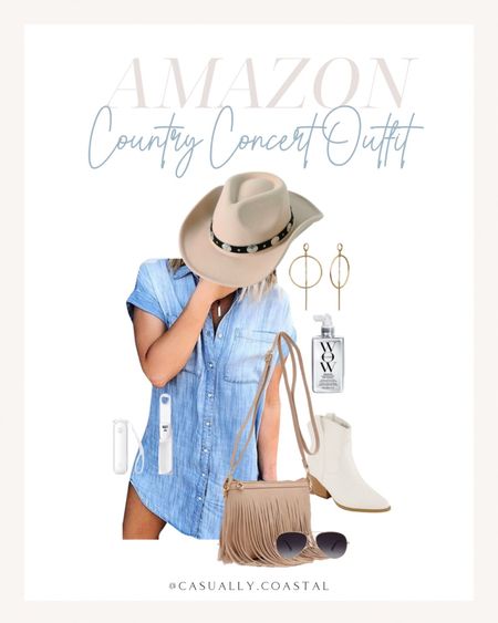 Throw on some cute country boots and a fun cowgirl hat and this chambray dress becomes the perfect country music concert outfit!
-
Amazon style, Amazon fashion, Amazon country music concert, country concert outfit, nashville outfit, Amazon bachelorette party outfit, Western boots, Amazon white booties, tan booties, country & western style, concert style, casually coastal, Amazon aviators, Amazon sunglasses, western hat, cowgirl, coastal cowgirl, Color Wow, dreamcoat, haircare, frizz control, Amazon handheld fan, hot girl summer, Amazon denim shirtdress, Amazon summer outfit, Amazon denim dress, Amazon cowgirl boots, Amazon cowboy boots 

#LTKstyletip #LTKshoecrush #LTKfindsunder50