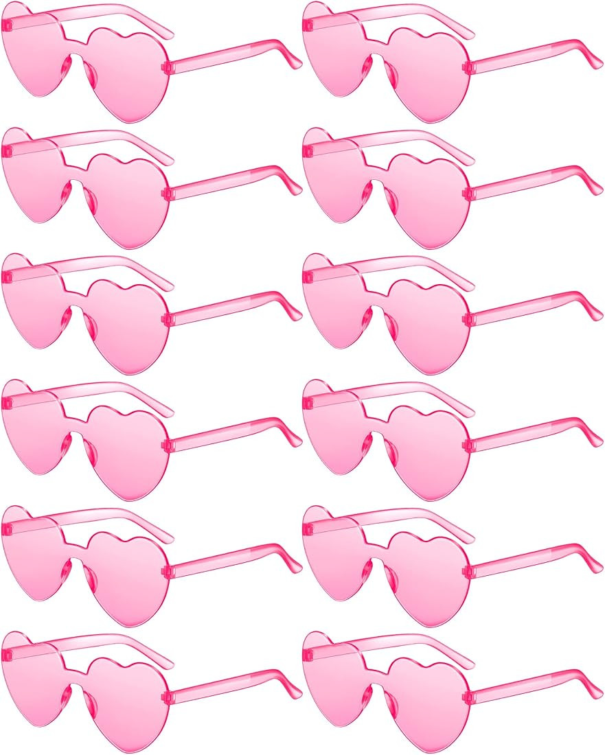 JDHXBMW 12 Pairs Heart Shaped Sunglasses Candy Color Rimless Fun Heart Sunglasses for Women Men P... | Amazon (US)