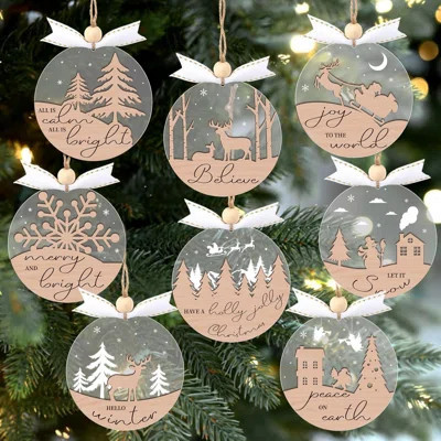 16Pcs Winter Christmas Hanging Ornaments For Tree - 3D Wooden Acrylic Christmas Cutouts Reindeer Snowman Snowflake Ornaments For Christmas Tree Gifts | Wayfair North America