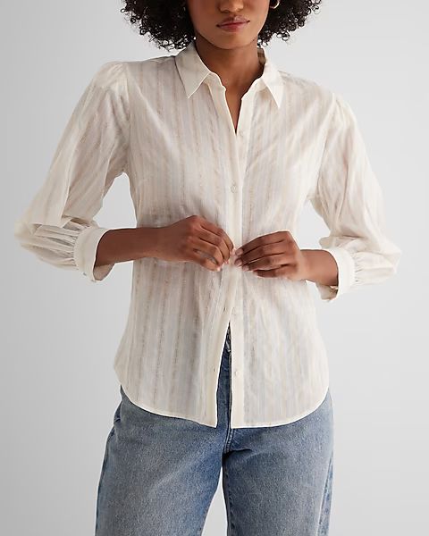 Relaxed Metallic Half Sleeve Portofino Shirt | Express