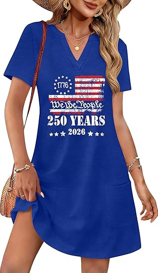 Ithalt 4th of July Dresses for Women Patriotic Dress Red White and Blue Outfits American Flag V N... | Amazon (US)