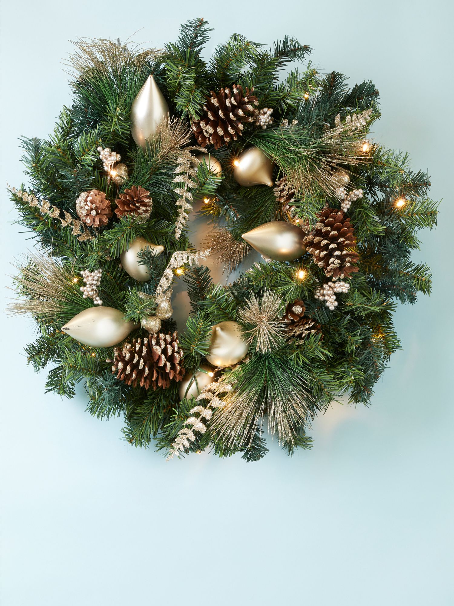 30in Pre-lit Glitter Pinecone Ornaments Wreath | Seasonal Decor | HomeGoods | HomeGoods