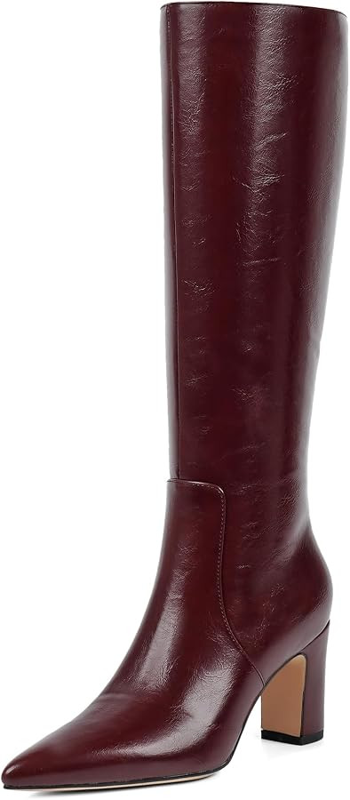 VIUGJNEX Knee High Boots Pointed Toe Chunky Heel Tall Boots for Women | Amazon (US)
