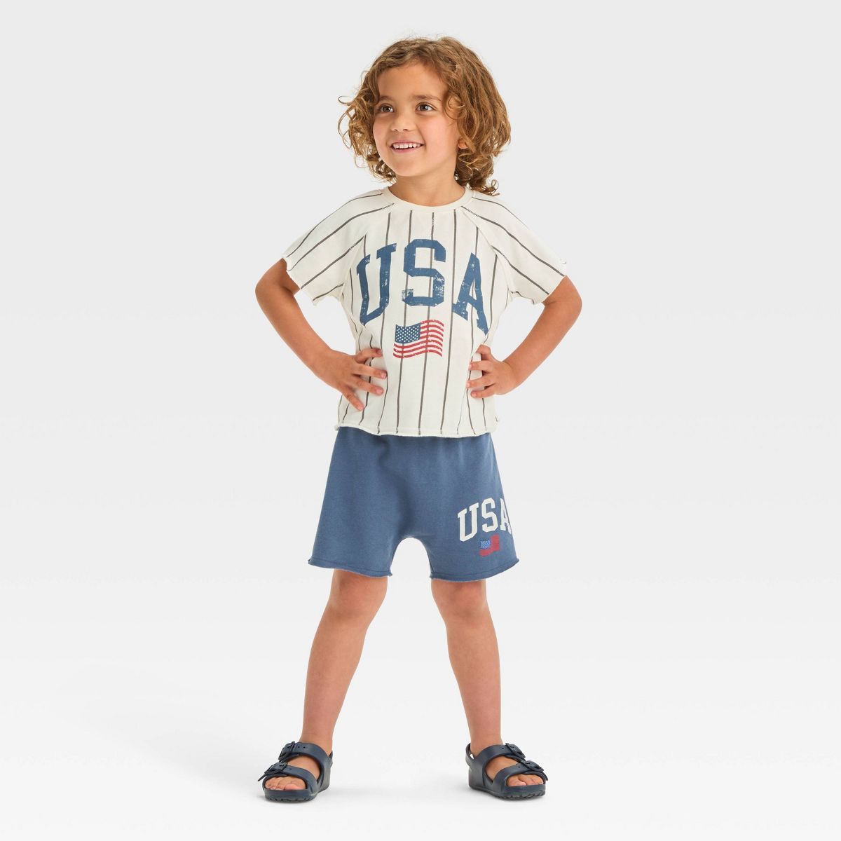 Toddler Boys' Grayson Mini Americana Star Top and Bottom Shorts Set - Blue 12M | Target