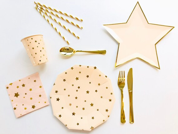 Pink Starry Sky Collection Disposable Eco-friendly Paper Plate, Cups, and Napkin Set for Baby Sho... | Etsy (US)