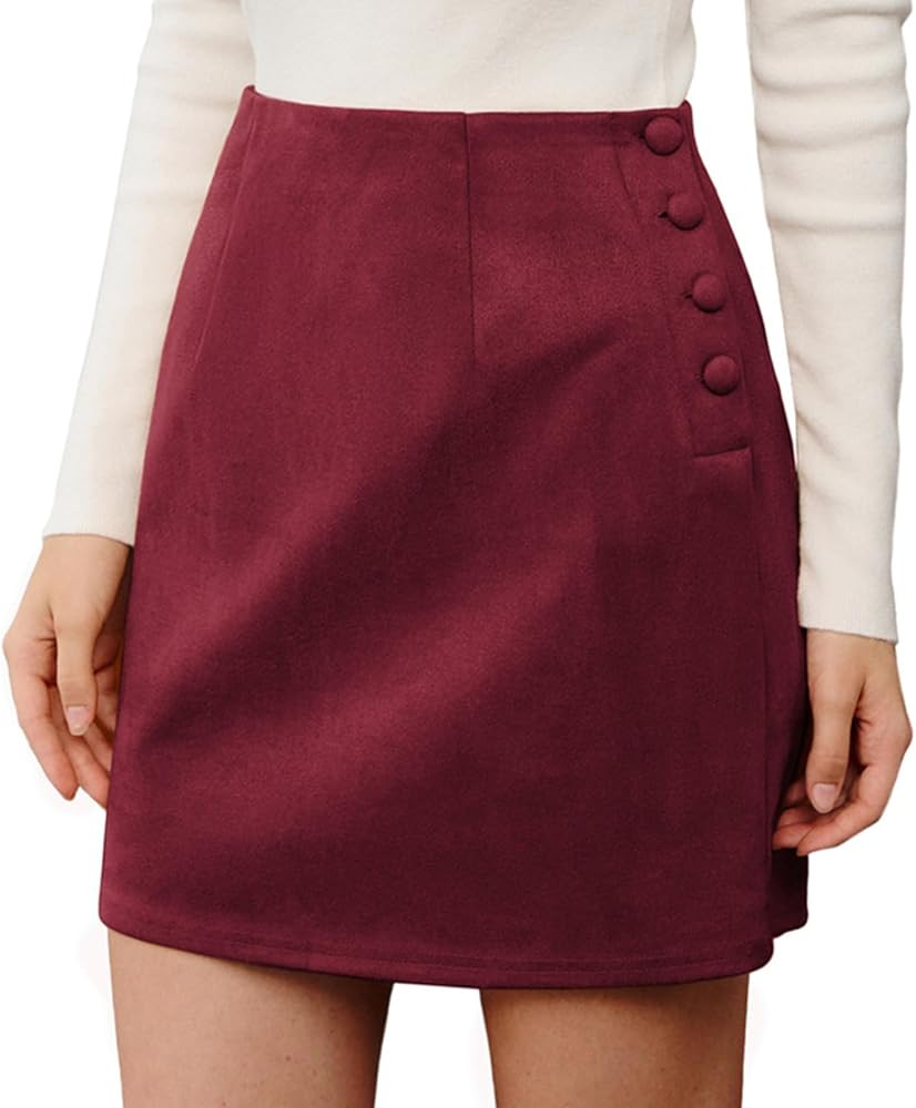 Belle Poque Women Mini Skirt Bodycon Mini Skirt Suede Skirts with Botton | Amazon (US)