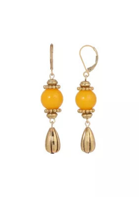 1928 Jewelry Colored Bead Crystal Drop Linear Earrings, Yellow | Belk