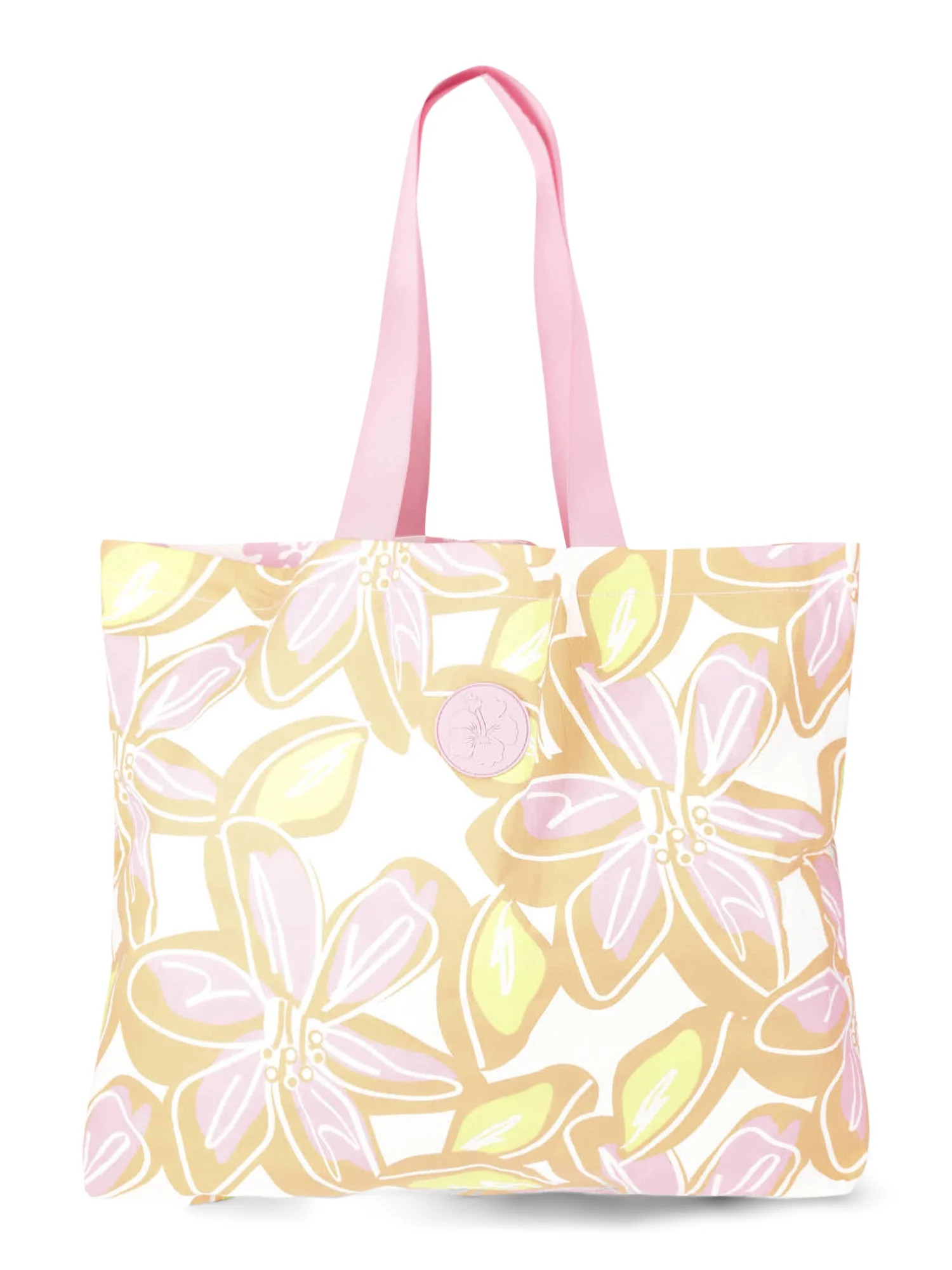 No Boundaries Women's Beach Wipeable Tote Bag, Orange Oversized Floral - Walmart.com | Walmart (US)