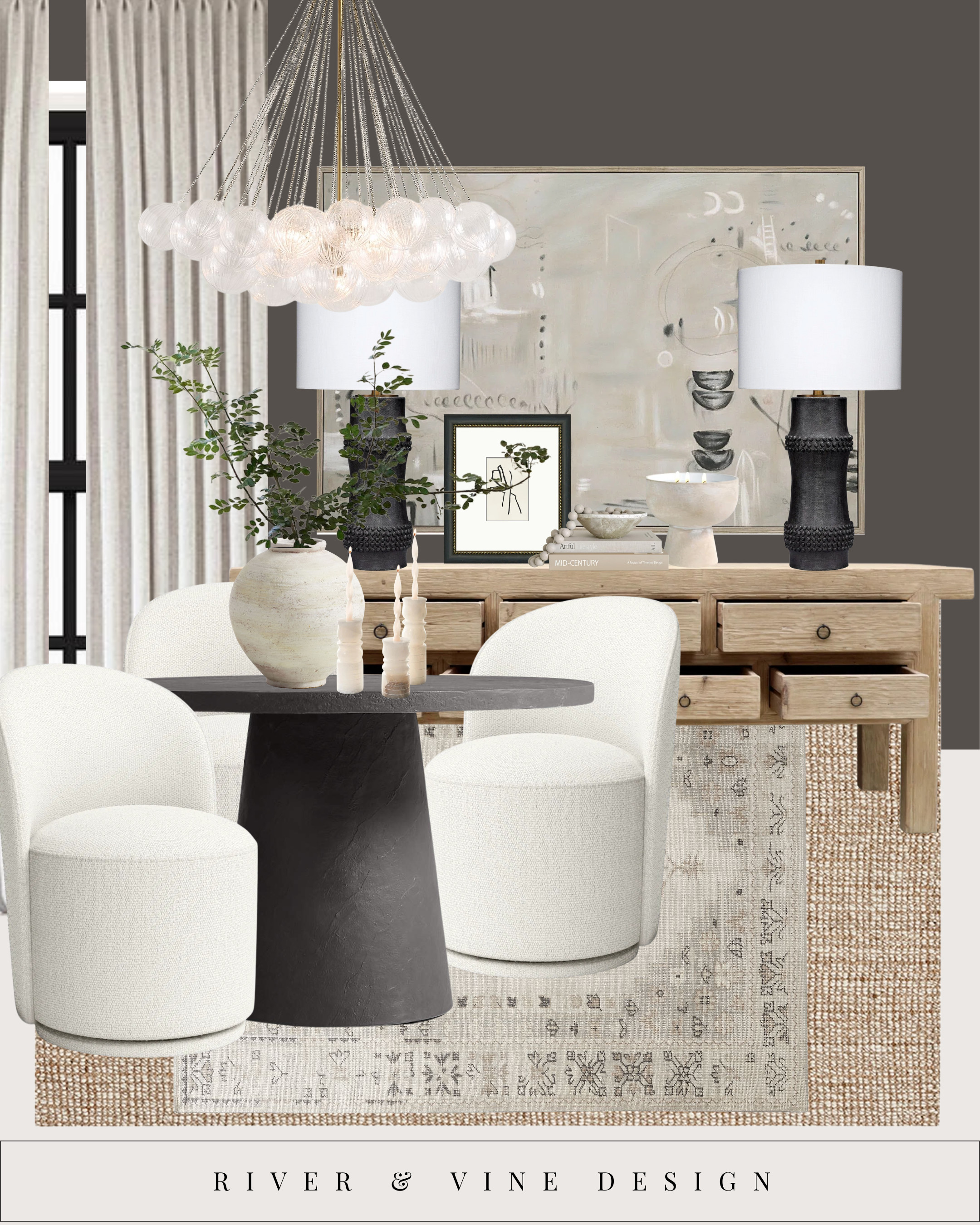 Soft neutrals meet sculptural form in this modern dining nook.
Natural textures, creamy boucle chairs, and a bold stone pedestal table ground the space with effortless sophistication.
Layered lighting and abstract art bring warmth and quiet luxury — proof that minimal can still feel deeply inviting.

✨ Style tip: mix wood, stone, and woven textures to add depth to neutral spaces.
🛋️ Save this look for your next home refresh.

modern neutral dining room, cozy modern design, neutral home inspiration, boucle chairs, stone pedestal table, River & Vine Design 

 #LTKHome