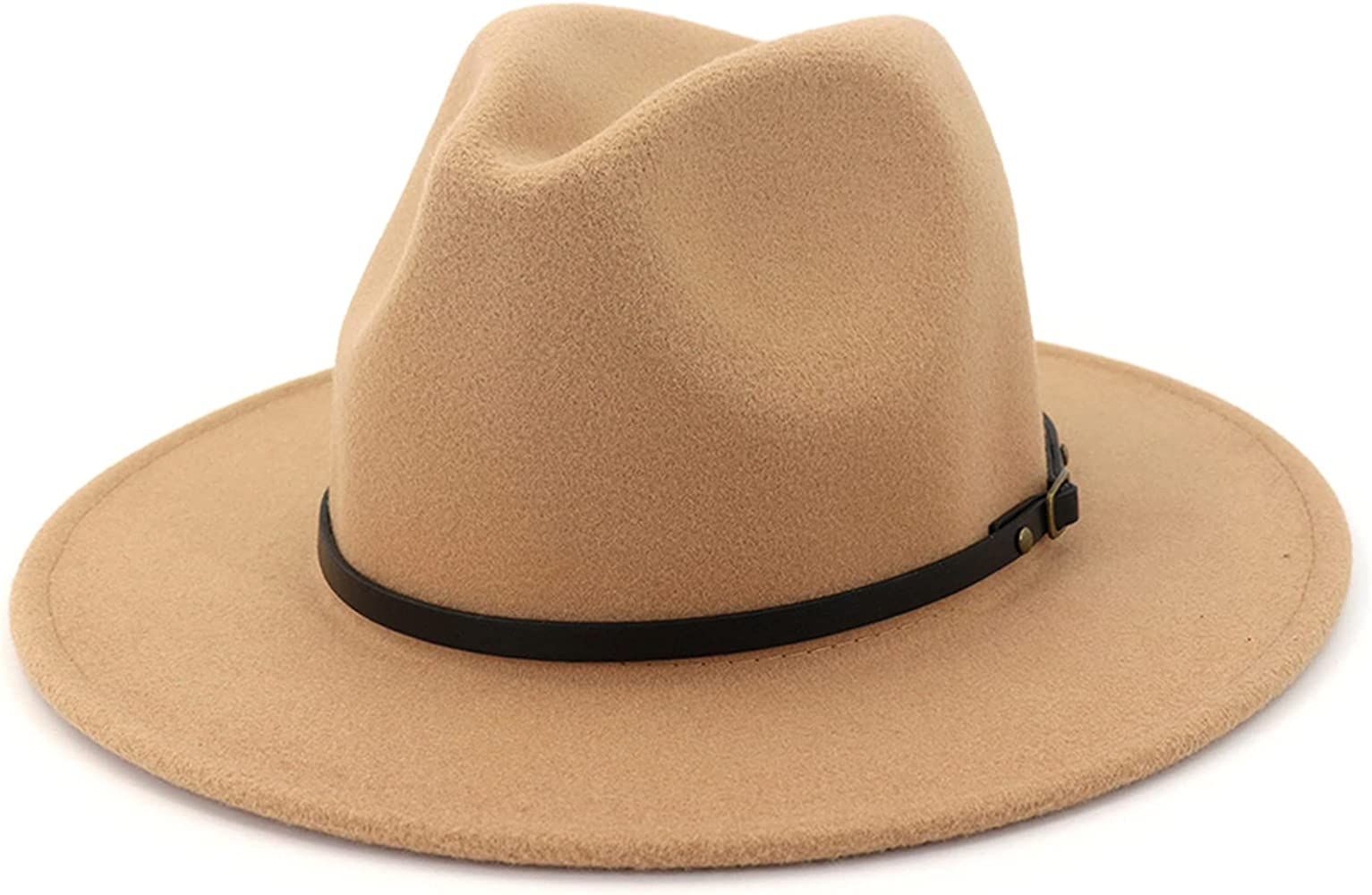 Lisianthus Women Wide Brim Wool Fedora Panama Hat with Belt Buckle A-Camel at Amazon Women’s Clothin | Amazon (US)