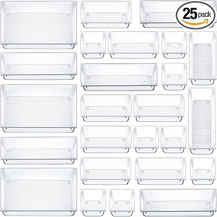 25 Pcs Drawer Organizer Set Dresser Desk Drawer Dividers - 4 Size Bathroom Vanity Cosmetic Makeup... | Amazon (US)