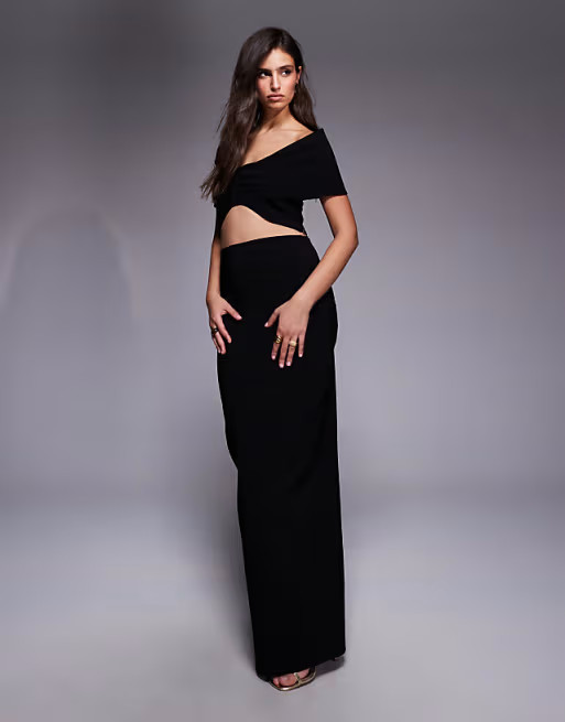 Vesper bengaline high waisted column maxi skirt co-ord in black | ASOS (Global)