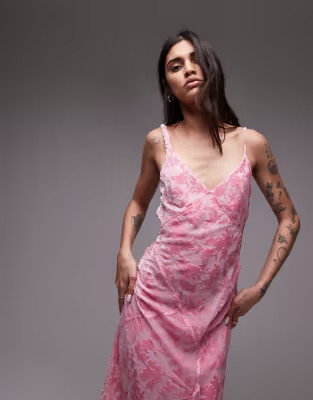 Topshop burn out twist shoulder maxi dress in pink | ASOS (Global)