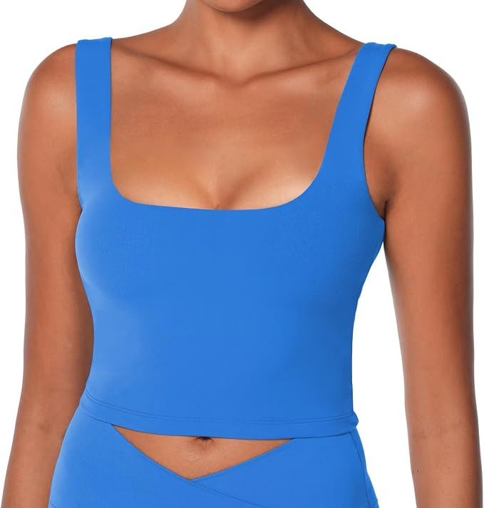 Sunzel Women's Double Lined Tank Top, Sleeveless Square Neck Crop Top, Yoga & Fitness Fitted Work... | Amazon (US)