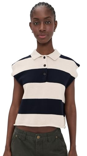 Velvet by Graham & Spencer Women's Zoella Cotton Cashmere Sweater Polo, Oat/Navy, Medium | Amazon (US)