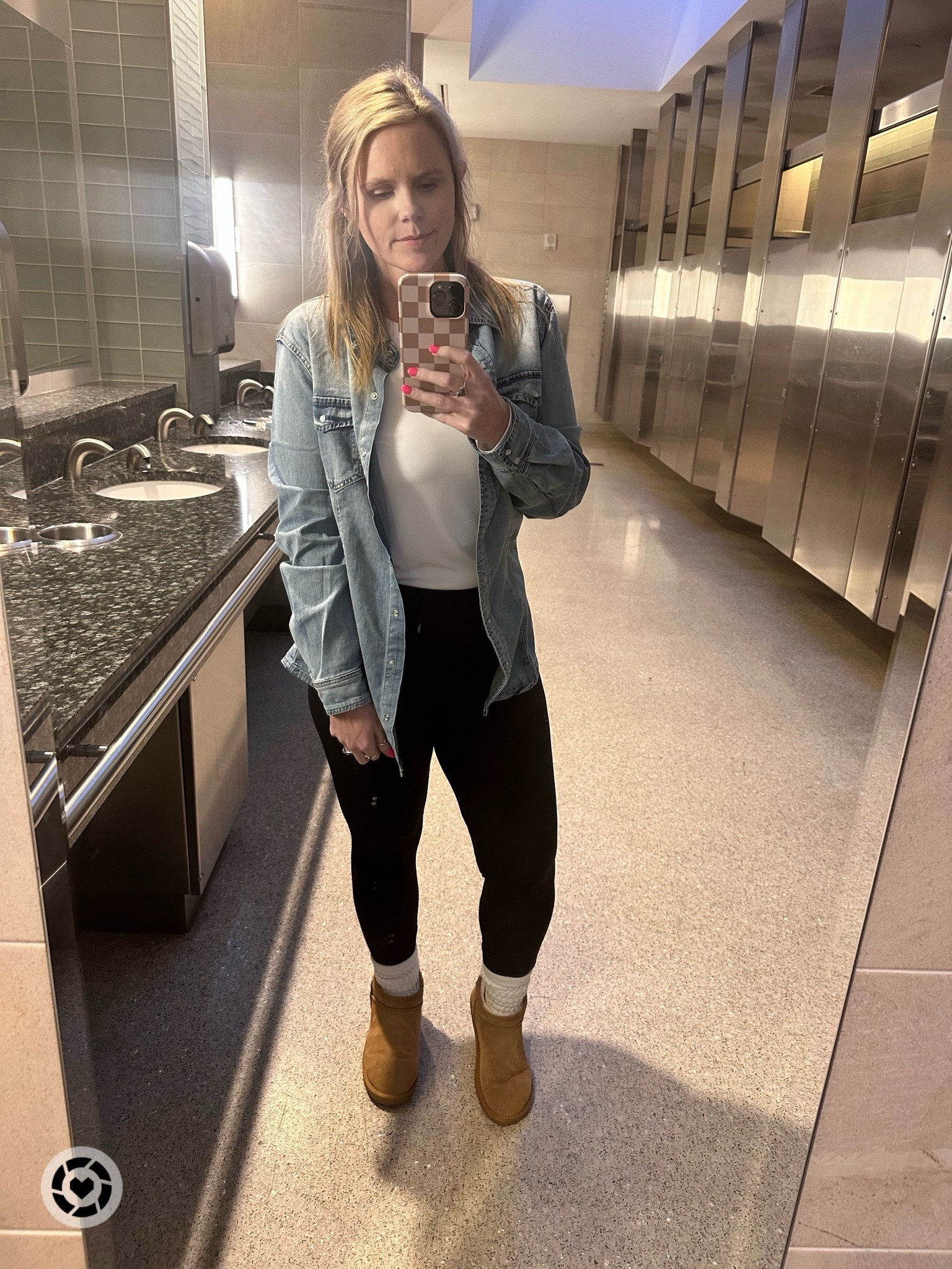 Amazon outfit perfect for traveling! Travel outfit, Amazon fashion, Amazon finds, Amazon leggings, denim button up, Ugg look alikes. Neutral colors. 

#LTKsalealert #LTKfindsunder50 #LTKmidsize