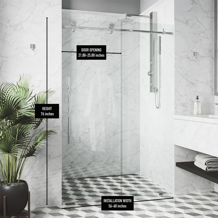 Elan E-Class 56-60" W x 76" H Sliding Shower Door with 3/8" Clear Glass | Wayfair North America
