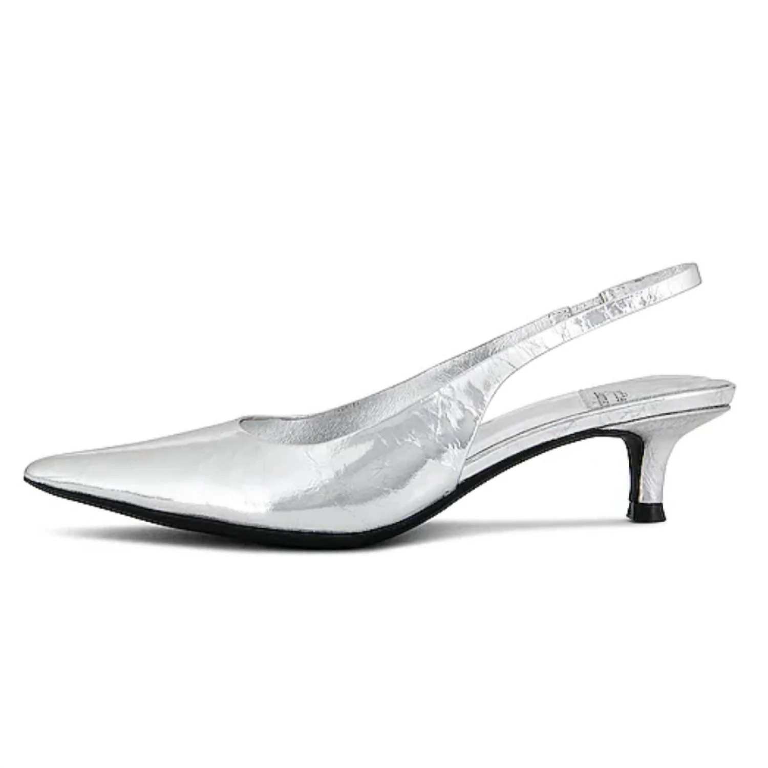Women's Persona Slingback Kitten Heels In Silver Crinkle | Shop Simon