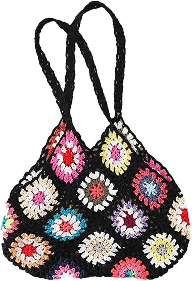 Crochet Tote Bag for Women Handwoven Aesthetic Tote Bag Woven Floral Hobo Bag Summer Y2k Fairy Me... | Amazon (US)