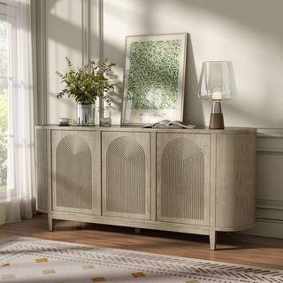 Hairin White Oak Wood 77 in. Buffet Server with 3-Doors | The Home Depot