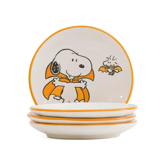Zrike Brands Peanuts Halloween Appetizer Plates, Set of 4, 6 Inch Ceramic Plates with Orange Rim | Walmart (US)