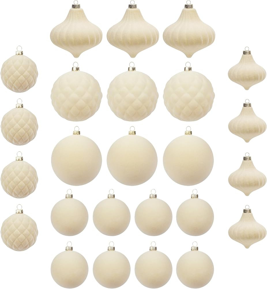 KI Store Velvet Christmas Balls Cream White 25pcs Flocked Christmas Tree Ornaments Assortment for... | Amazon (US)