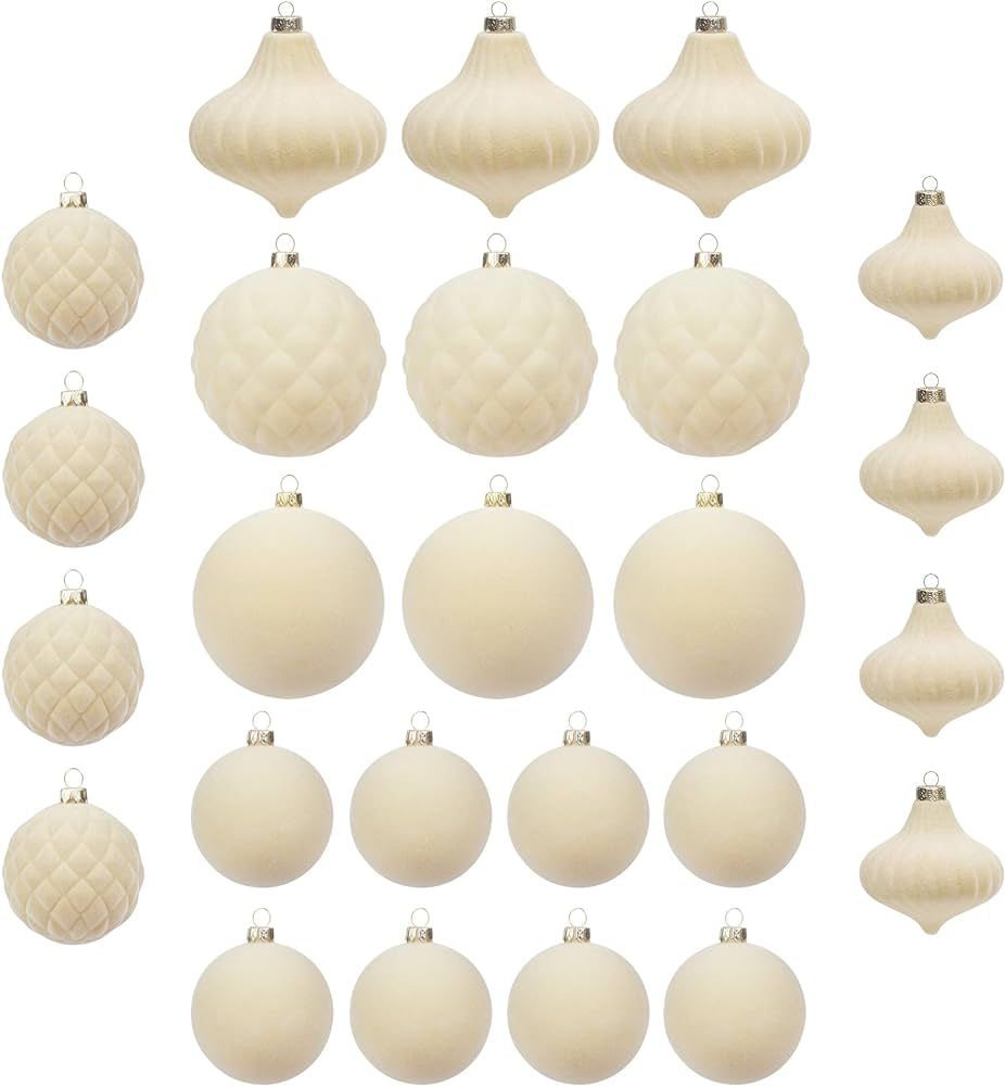 KI Store Velvet Christmas Balls Cream White 25pcs Flocked Christmas Tree Ornaments Assortment for... | Amazon (US)