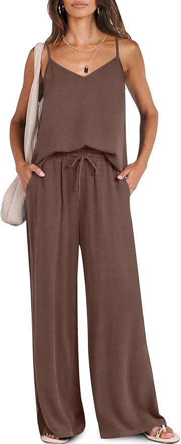 Caracilia 2 Piece Sets for Women Summer Travel Outfits Lounge Tank Top Wide Leg Pants Set 2026 Be... | Amazon (US)