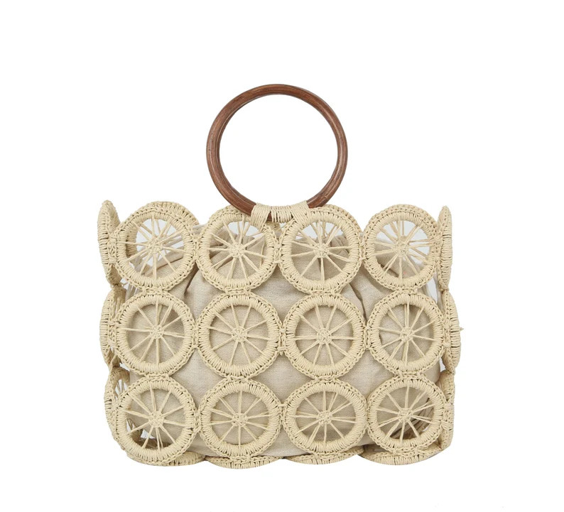 Crochet knitted Wooden Ring handle Handbag Satchel Woven Bag Cotton knitted Top handle Bag Tote S... | Etsy (US)