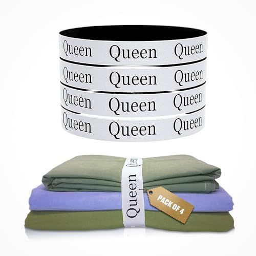 Bed Sheet Organizer Bands for Linen Closet, Sheet Keepers and Sheet Labels for Bedding, Labeled Elastic Bedding Strap for Foldable Bedsheets, Bed Sheets Storage Label (Queen pack of 4), S1214 | Amazon (US)