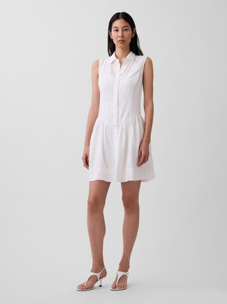 Linen-Blend Drop-Waist Mini Shirtdress | Gap (US)