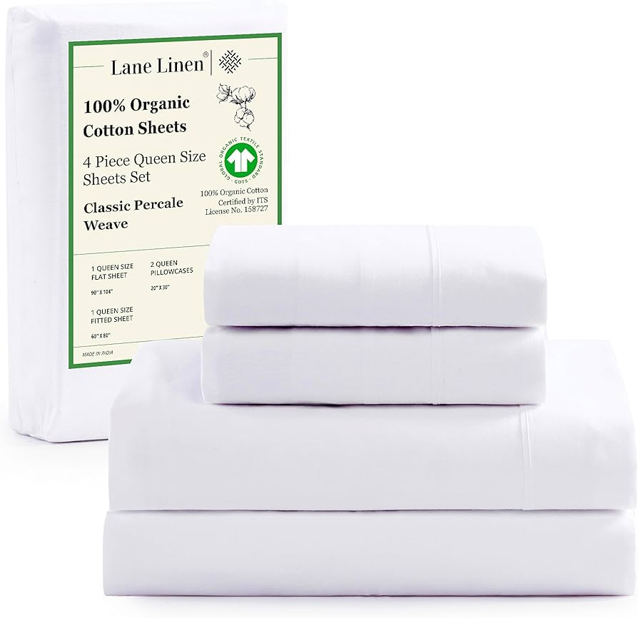 LANE LINEN 100% Organic Cotton Queen Sheet Set, 4Pc Cotton Sheets Queen Size Bed Set, Soft & Brea... | Amazon (US)