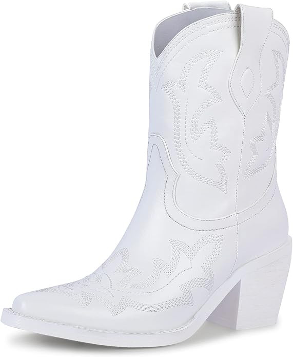 wetkiss Short Cowboy Boots Series for Women, with Embroidery Design, Chunky Heel and Side Zipper,... | Amazon (US)