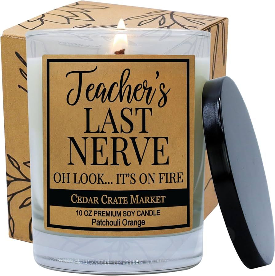 Cedar Crate Market - Teacher's Last Nerve - Funny Candles for Women, Funny Teacher Appreciation G... | Amazon (US)