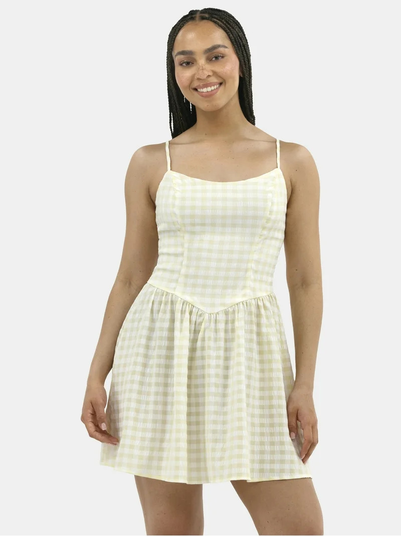 No Boundaries Seersucker Gingham Mini Dress, Women's - Walmart.com | Walmart (US)