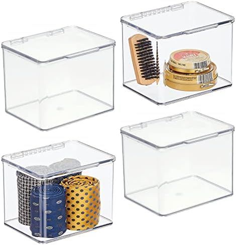 mDesign Plastic Closet Storage Organizer Box Containers with Hinged Lid for Bedroom Shelves or Cabin | Amazon (US)