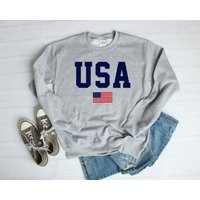 Usa Sweatshirt, Shirt, Womens 4Th Of July, America Patriotic Red White & Blue Flag, July Sweater | Etsy (US)