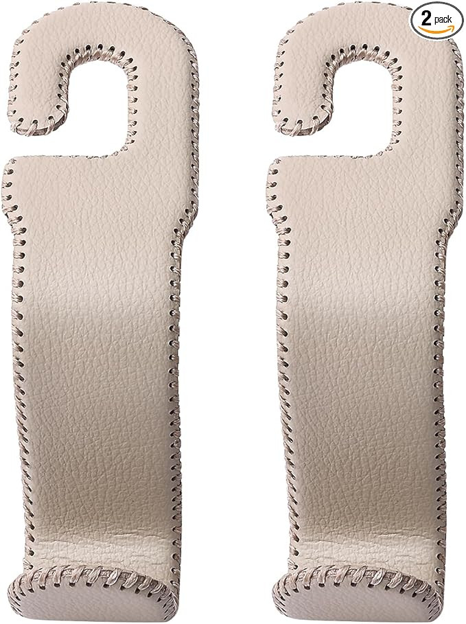 Leather Car Hooks for Headrest - Fully Leather-Wrapped U-Shaped Purse Holder for Car, Flexible Se... | Amazon (US)