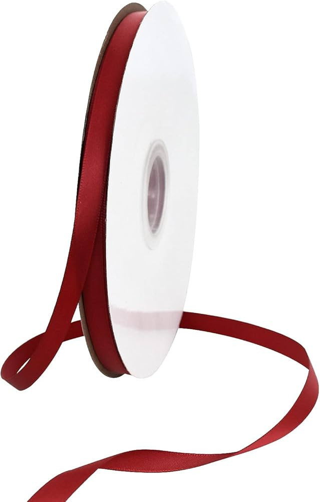 TONIFUL 3/8 Inch x 100yds Scarlet Dark Red Satin Ribbon Thin Solid Fabric Ribbons Roll for Gift W... | Amazon (US)