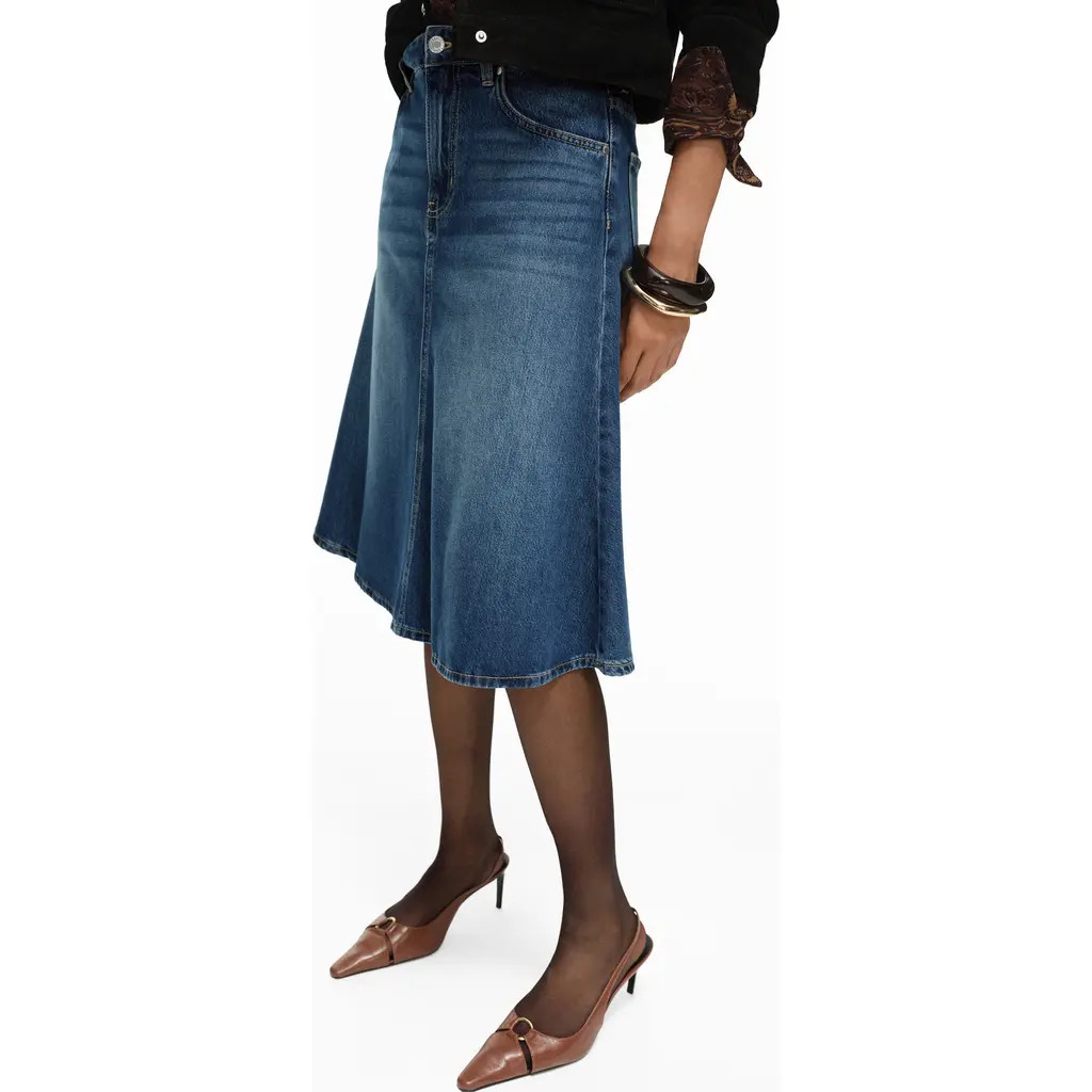 MANGO Denim Midi Skirt in Dark Blue at Nordstrom, Size X-Small | Nordstrom