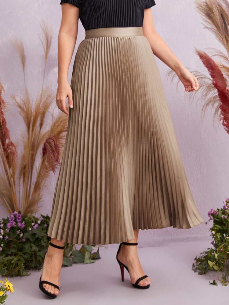 SHEIN Plus Solid Pleated Skirt | SHEIN