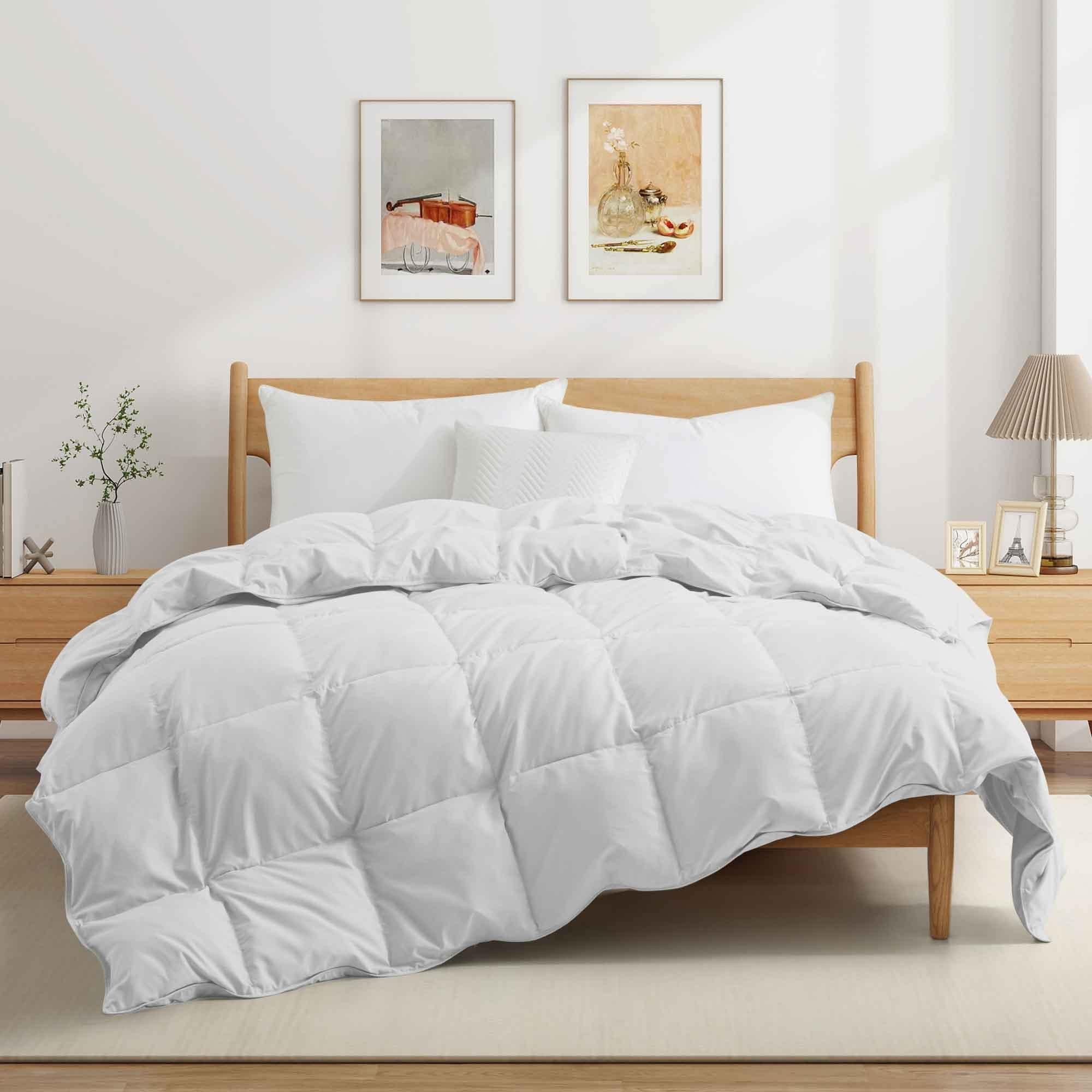 All Season Lightweight & Medium Weight White Goose Feather Down Comforter Duvet Insert - King - L... | Overstock