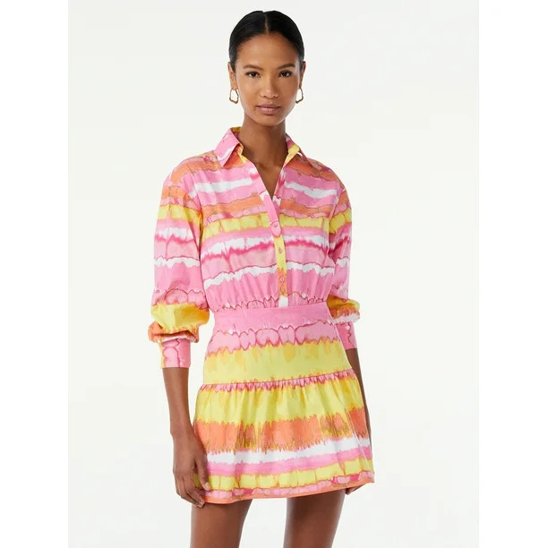 Scoop Women's Collared Shirt Dress with Long Sleeves | Walmart (US)