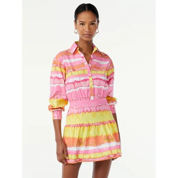 Scoop Women's Collared Shirt Dress with Long Sleeves - Walmart.com | Walmart (US)
