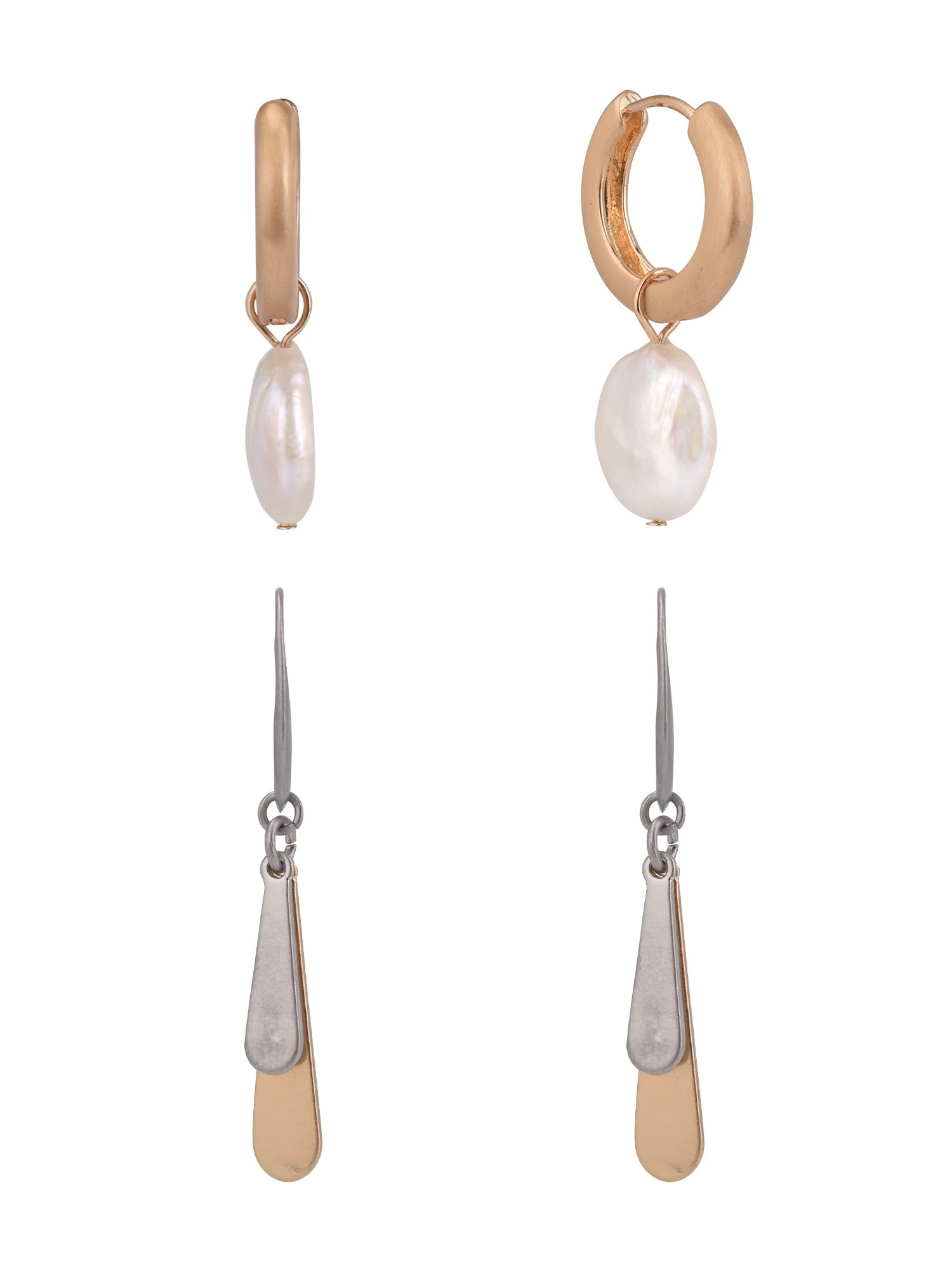 The Pioneer Woman - Women's Jewelry, Gold-tone Huggie Hoop Freshwater Pearl Drop and Two-tone Tea... | Walmart (US)