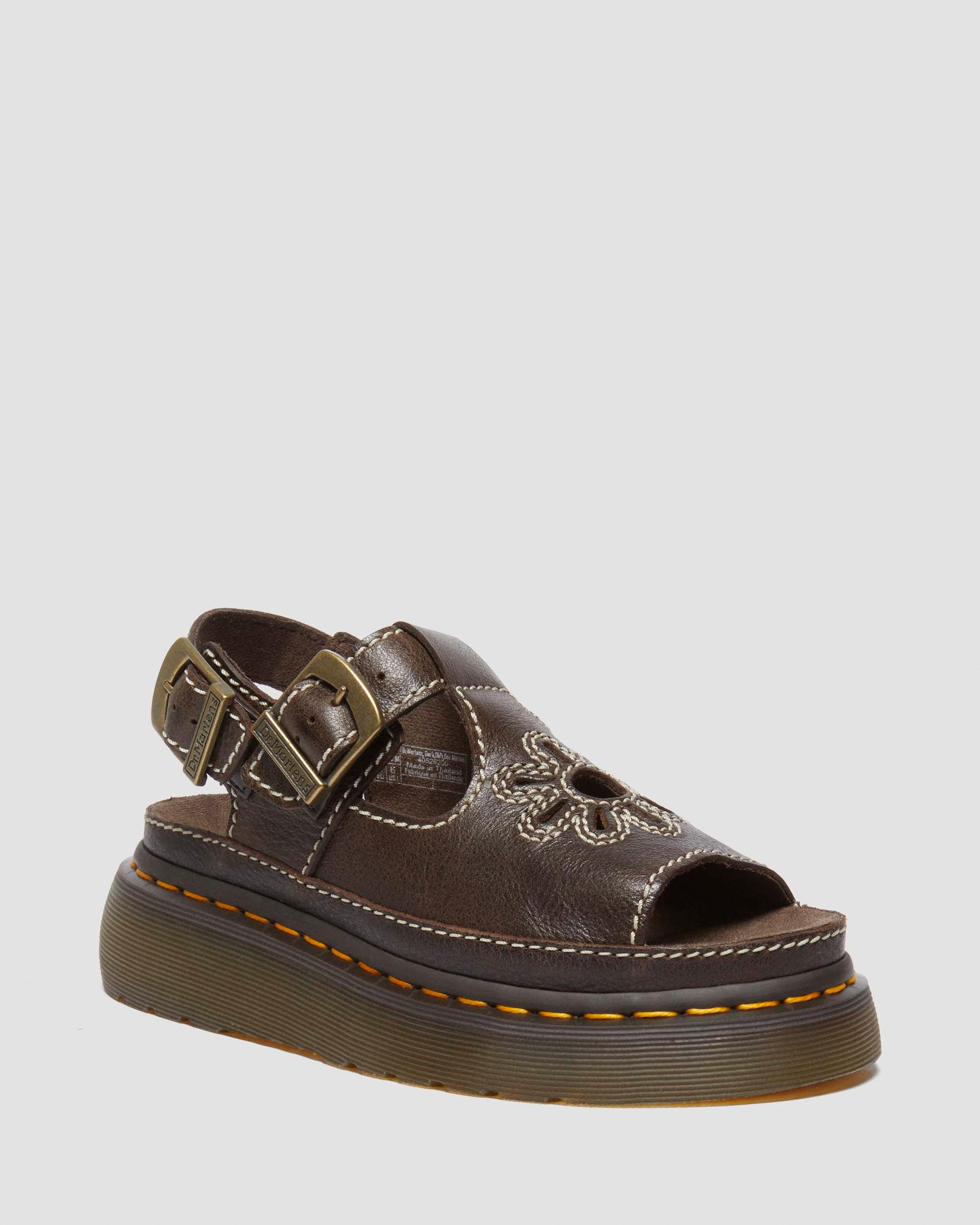 Dunnet Flower full grain leather sandals in Brown | Dr. Martens | Dr. Martens
